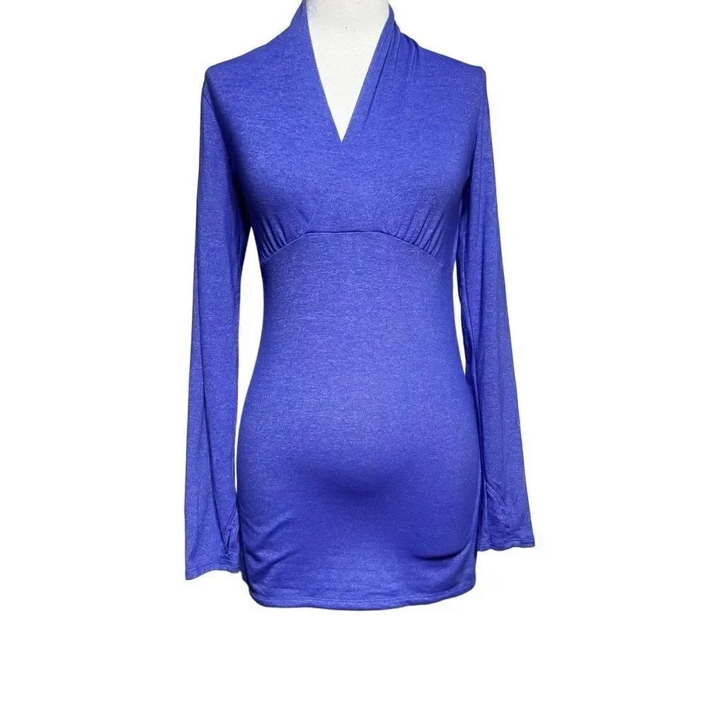 Athleta Krishna V Neck Long Sleeve Purple Knit Pullover Tunic XS Thumbholes